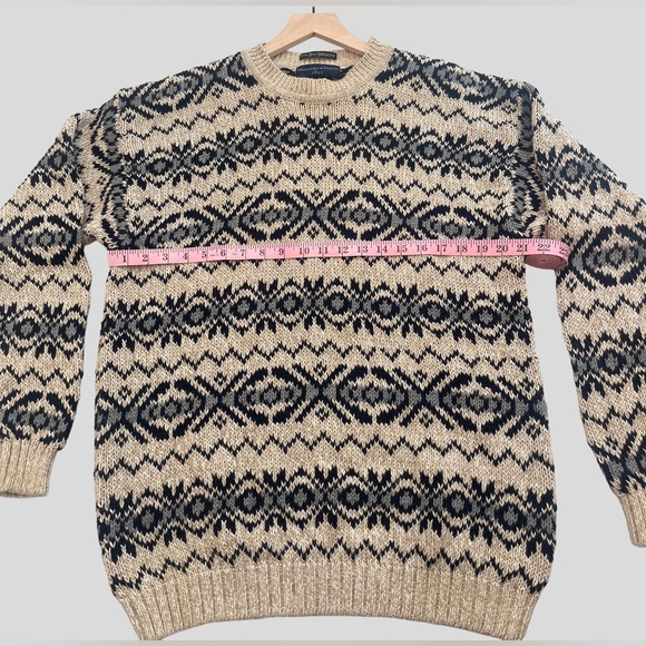 Vintage 90s Abercrombie Navy Blue and Beige Fair Isle Crew The Big Sweater Large - Picture 5 of 6